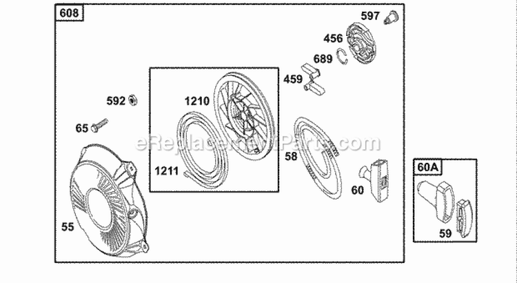 Rewind Group Diagram and Parts List for 135202-0253-01  Briggs and Stratton Engine
